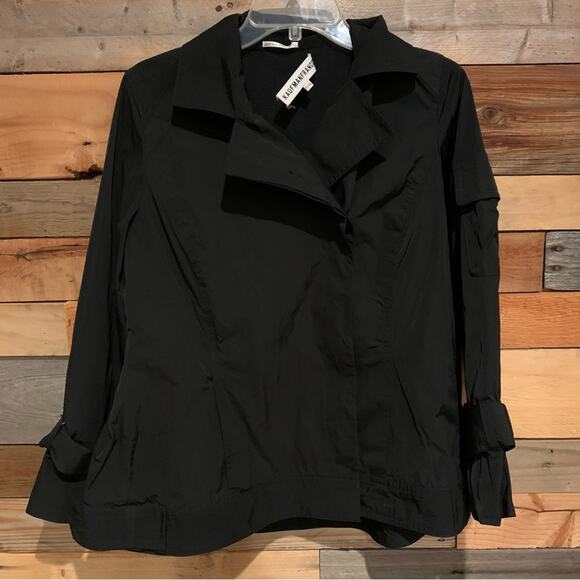 KaufmanFranco Wrap Button Lightweight Jacket Black Size 10/46 Minimal Luxury - Picture 2 of 14